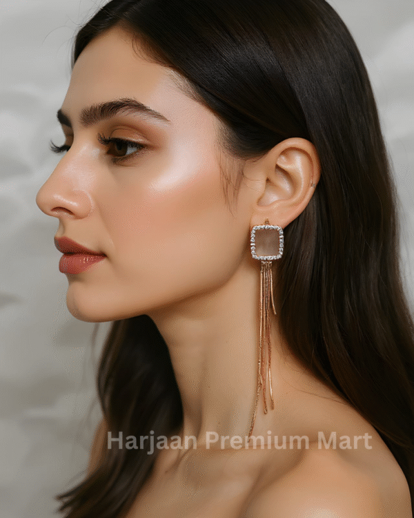 Gold Plated Square White Stone EarRing