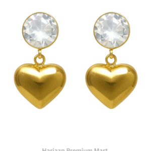 Gold Plated White Stone Heart EarRing