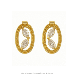 Gold Plated White Stone Oval EarRing