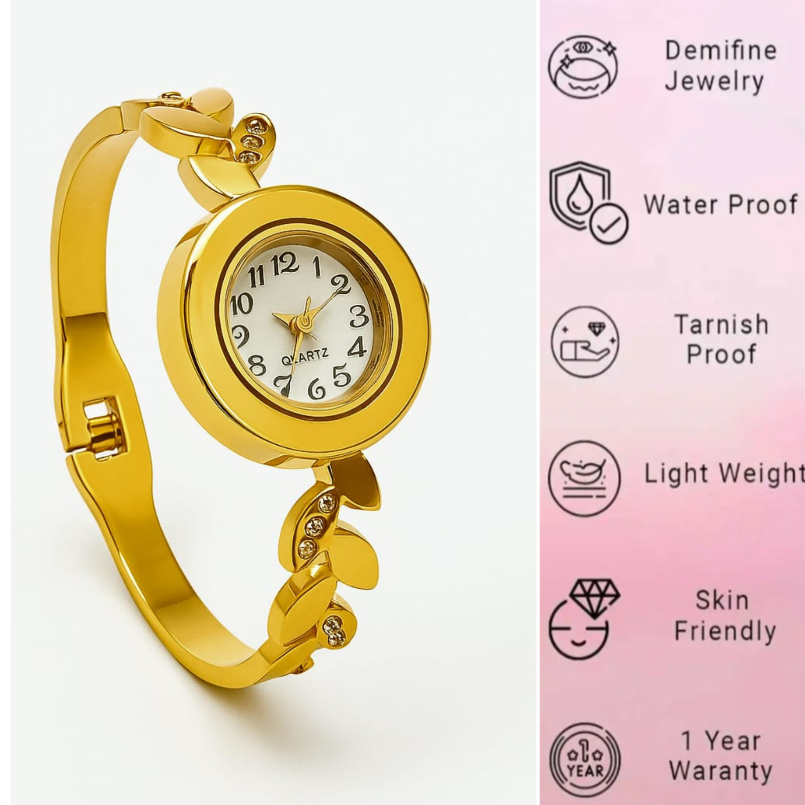 Gold Plated White Stone baby size Watch - Image 2