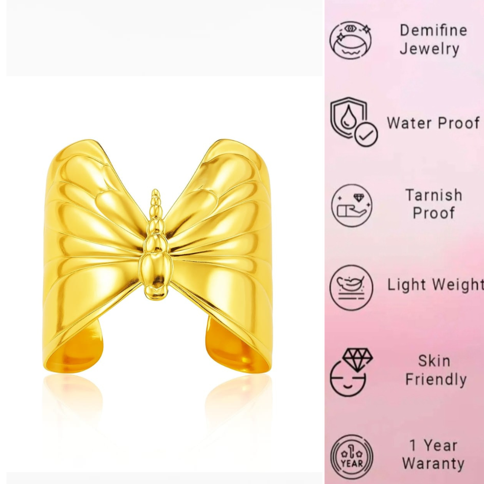 Gold Plated Butterfly Bangle Bracelet - Image 2