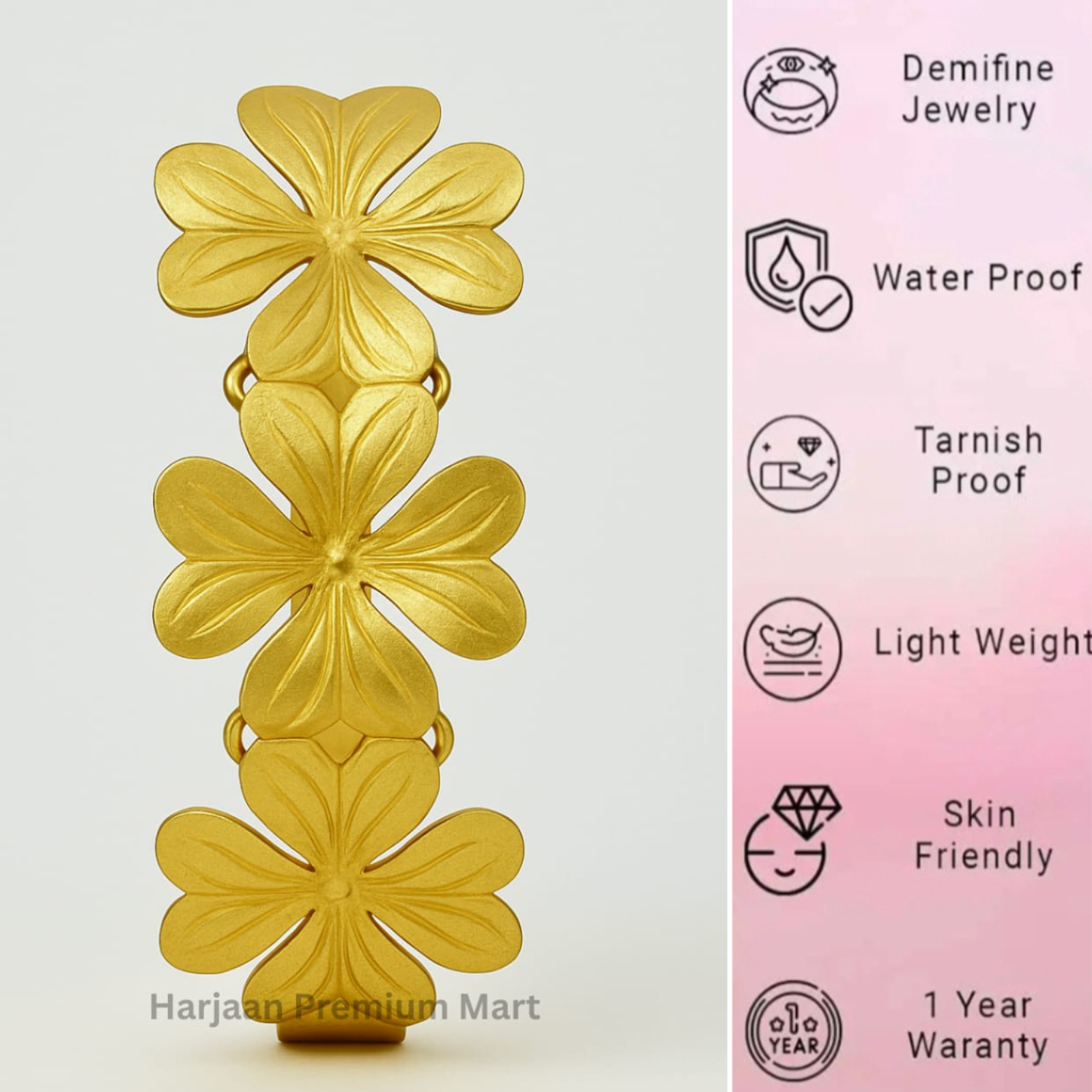 gold plated flower bangle bracelet - Image 2