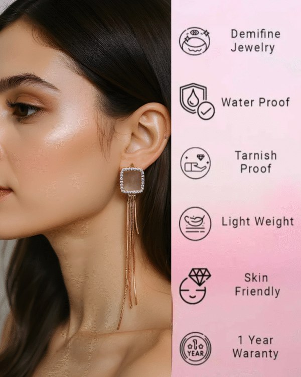 Gold Plated Square White Stone EarRing - Image 2