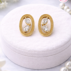 Gold Plated White Stone Oval EarRing