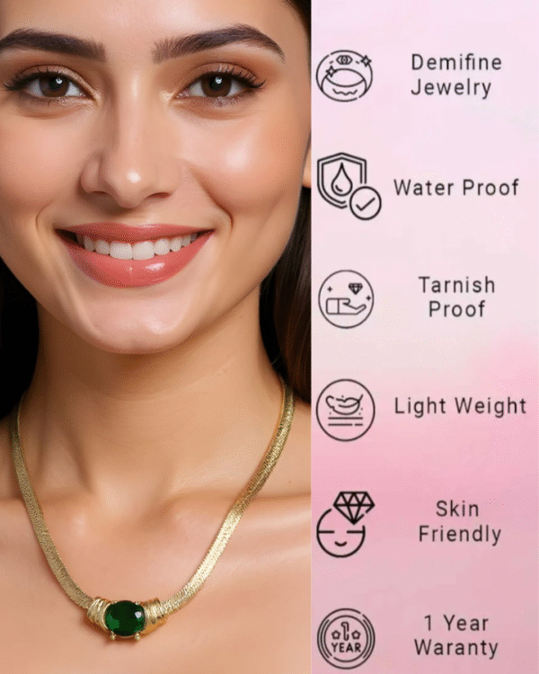 Gold Plated Green Stone Necklace - Image 2