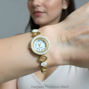 Gold Plated White Stone Watch