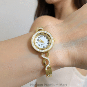 Gold Plated White Stone Watch