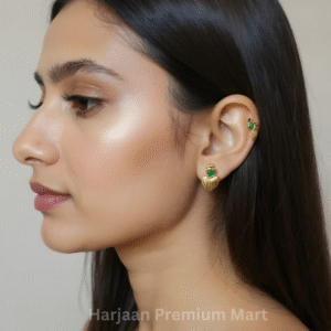 Gold Plated Green Stone Heart Stud EarRing