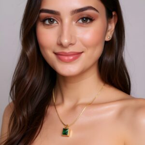 Gold Plated Green Stone Pendant Necklace