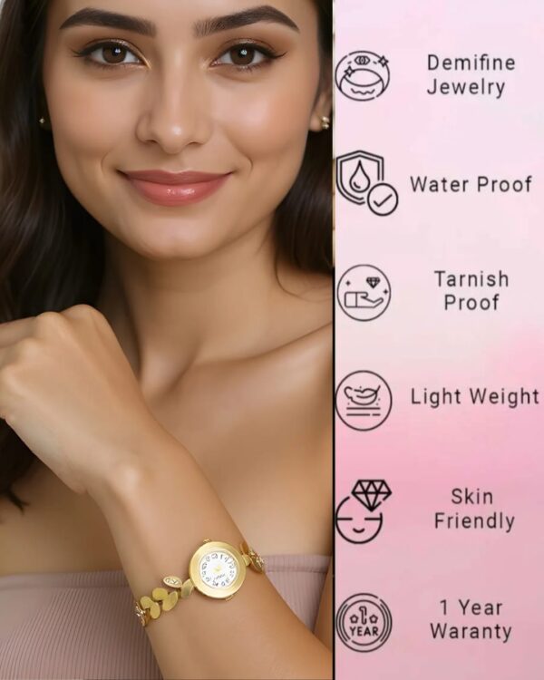 Gold Plated  White Stone baby size Watch - Image 2