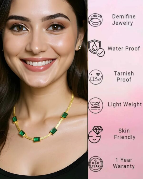 Gold Plated Green Stone Necklace - Image 2