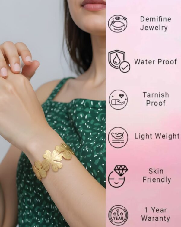 gold plated flower bangle bracelet - Image 2
