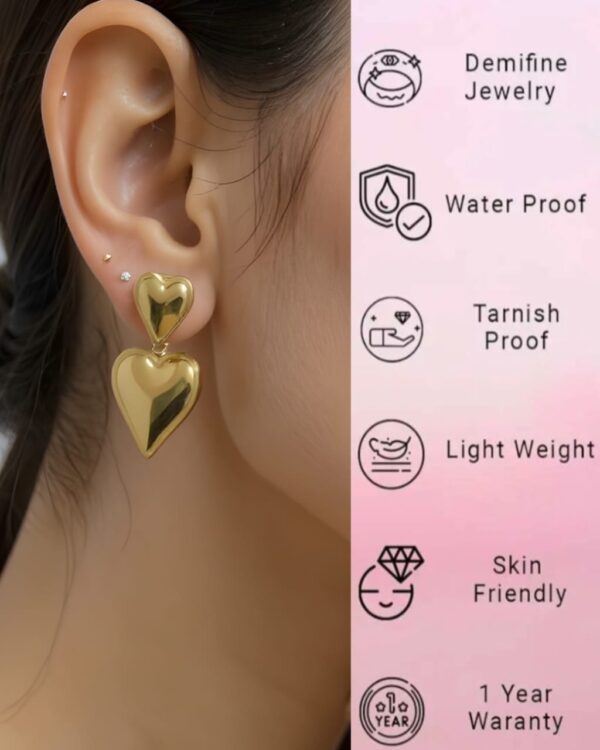 Gold plated heart earring - Image 2