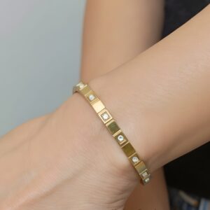 Gold plated white stone  baby size bangle bracelet