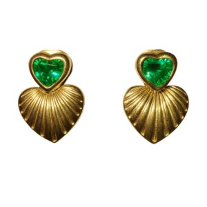 Gold Plated Green Stone Heart Stud EarRing