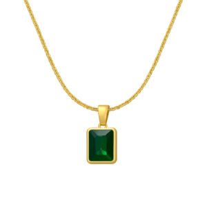 Gold Plated Green Stone Pendant Necklace