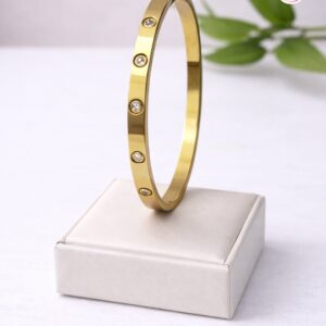 Gold Plated White Stone Bangle Bracelet