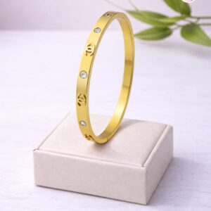 Gold Plated White Stone Bangle Bracelet