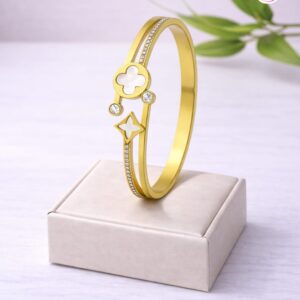 Gold Plated White Stone Bangle  Bracelet