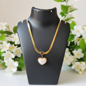 18kGoldPlated White Heart Pendant Necklace 