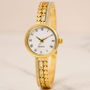 Gold Plated White Stone Watch