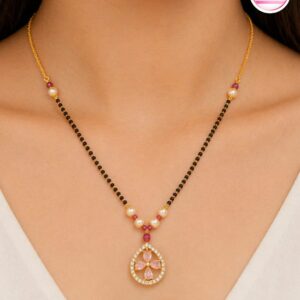 Pink Diamond Flower Mangalsutra For Women