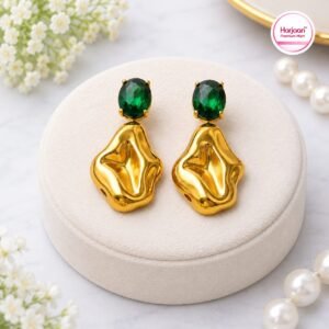 18k gold plated green stone earring